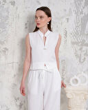 Broşlu yelek pantolon takım beyaz s255821