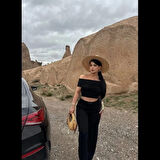 Madonna yaka bol paça pantolonlu takım