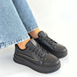 Natte Siyah Cilt Bağcıklı Spor Ayakkabı