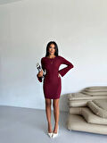 Prenses kol esnek kumaş elbise bordo f2334