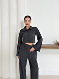 Gömlek yaka kaplama düğmeli takım antrasit st265866