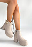 Pinma Bej Cilt Topuklu Bot