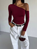 Omuz detaylı kollu bluz bordo f2336