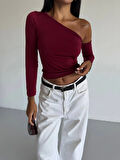 Omuz detaylı kollu bluz bordo f2336