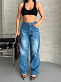 Baggy süper taş bıyık yıkama mavi jeans pantolon d2007