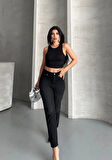 Mom fit enzim bıyıklı taş yıkama jeans pantolon siyah d2006