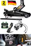 2Ton Timsah Tekerlekli Kriko + 150Psı Çift Piston Çakmaklı Hava Lastik Kompresör Seti + Bijon Full