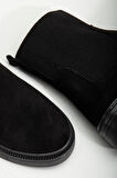 Kadın Kalın Taban Siyah Süet Elastik Yan Bantlı Günlük Bot 