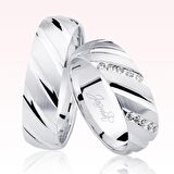 Harem Altın Beyaz Şeritli Taşlı Bombeli Altın Alyans 1103-1