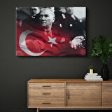 Bayrak Efektli Atatürk - Kırmızı Tonlu Portre Kanvas Tablo