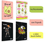 Çınar Uninote A4 100 Yaprak Karton Kapak Dikişli Defter Kareli 2 Adet