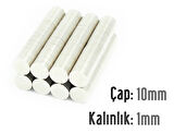 Neodyum Mıknatıs Silindir Çap 10mm , Kalınlık 1mm   ( 10 Adet)