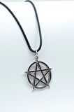Pentagram Yıldızı Kolye Deri İp Kolye Gümüş Kaplama Erkek Kadın Kolye