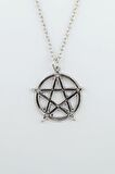 Pentagram Wicca Sembol Erkek Kadın Kolye Antik Gümüş Kaplama - 60 cm Düz Zincir