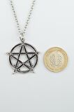 Pentagram Wicca Sembol Erkek Kadın Kolye Antik Gümüş Kaplama - 60 cm Düz Zincir