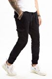 Erkek Siyah Beli Lastikli Kargo Pantolon 1601569