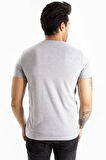 DeepSEA Erkek Gri Sıfır Yaka Dar Kesim Basic Tişört 1801131