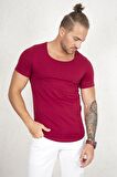 Erkek Bordo Geniş Yaka Likralı Tişört 1801199