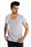 Erkek Gri Geniş Yaka Likralı Tişört 1801199