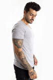 Erkek Gri Geniş Yaka Likralı Tişört 1801199