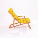 Meya Dekor Simona Grand Şezlong 2+1 Ahşap Bahçe Balkon Teras Mobilyası Katlanır Set - Sarı Minder
