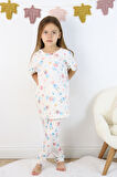Kız Çocuk Pamuklu Penye Kumaş Baskılı Pijama Takımı 