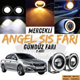 Peugeot 301 2012-2021 Uyumlu Üniversal Mercekli Angel Sis Farı Metal Su Geçirmez 76 mm Turuncu Halkalı Gündüz Farı Angel Eyes 2 Adet
