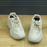 +8 cm Boy Uzatan Gizli Topuklu Bej Renk Kadın Spor Ayakkabı Sneaker