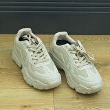+8 cm Boy Uzatan Gizli Topuklu Bej Renk Kadın Spor Ayakkabı Sneaker