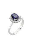 Pırlanta Ve Oval Safir Taşlı Anturaj Yüzük