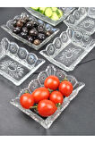6'lı Cam Kase Çerezlik Kahvaltılık Set Dikdörtgen Sunumluk-13x10x4 cm Sunlight