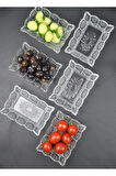 6'lı Cam Kase Çerezlik Kahvaltılık Set Dikdörtgen Sunumluk-13x10x4 cm Sunlight