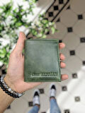 VİSSO 111 HAKİKİ DERİ ÇANTA İSME ÖZEL BOZUK PARA CEPLİ FERMUARLI ÇITÇITLI KADIN ERKEK CÜZDAN Erkek Yeşil Renk
