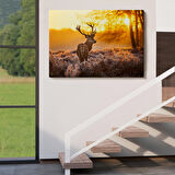 Harita Sepeti Geyik Gün Batımı Dekoratif Kanvas Tablo 1120