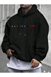 Erkek Siyah Boston Baskılı Sweatshirt