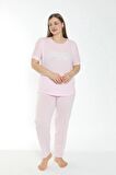 Pijamoni Polyviskon Büyük Beden Kadın Pijama Takımı Açık Pembe 7340-6