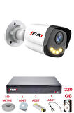 FURY 1 Kameralı 4 Warm Led Gece Renkli Görüş-Cepten İzle-Su Geçirmez Güvenlik Kamerası Seti 320GB