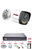 FURY 1 Kameralı 4 Warm Led Gece Renkli Görüş-Cepten İzle-Su Geçirmez Güvenlik Kamerası Seti 320GB
