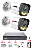 FURY 2 Kameralı 4 Warm Led Gece Renkli Görüş-Cepten İzle-Su Geçirmez Güvenlik Kamerası Seti 1TB