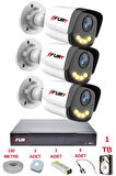 FURY 3 Kameralı 4 Warm Led Gece Renkli Görüş-Cepten İzle-Su Geçirmez Güvenlik Kamerası Seti 1TB