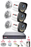FURY 3 Kameralı 4 Warm Led Gece Renkli Görüş-Cepten İzle-Su Geçirmez Güvenlik Kamerası Seti 1TB