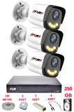 FURY 3 Kameralı 4 Warm Led Gece Renkli Görüş-Cepten İzle-Su Geçirmez Güvenlik Kamerası Seti 250GB