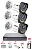 FURY 3 Kameralı 4 Warm Led Gece Renkli Görüş-Cepten İzle-Su Geçirmez Güvenlik Kamerası Seti 250GB