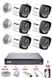FURY 6 Kameralı 4 Warm Led Gece Renkli Görüş-Cepten İzle-Su Geçirmez Güvenlik Kamerası Seti 1TB
