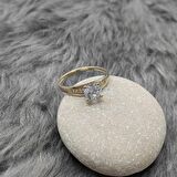 Chavin 1 Carat Tek Taş Sarı Altın Yüzük br10