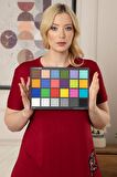 Kadın Büyük Beden Bordo Patchwork Desenli Midi Elbise