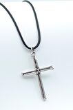 Çivili Haç Kolye Deri İp Kolye Gümüş Kaplama Erkek Kadın Kolye