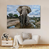 Harita Sepeti Fil ve Yavruları Dekoratif Kanvas Tablo 1134