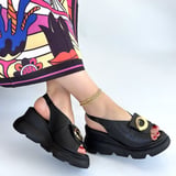Gwon Siyah Cilt Dolgu Topuk Sandalet