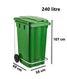 Omnipazar SY-6512 Pedallı Tekerlekli Kapaklı Çöp Konteyneri 240 lt Yeşil